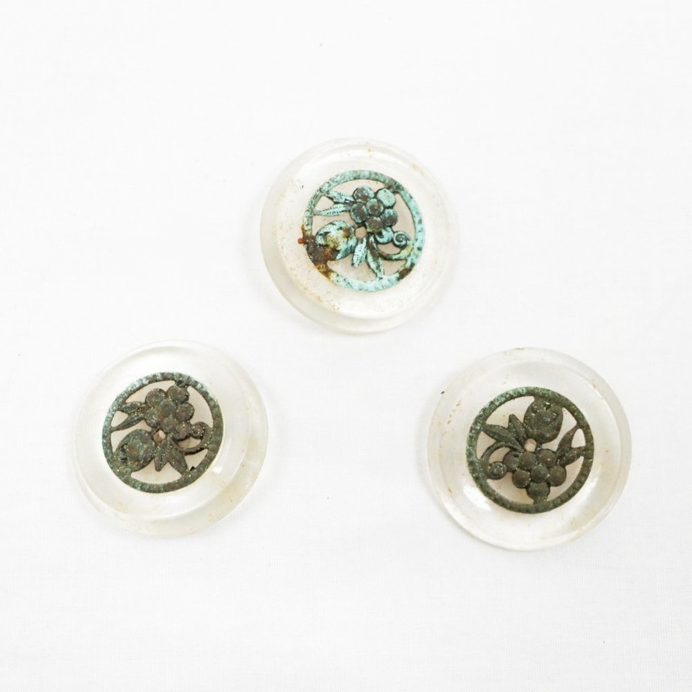 Vintage Clear Metal Buttons, Decorative Metal